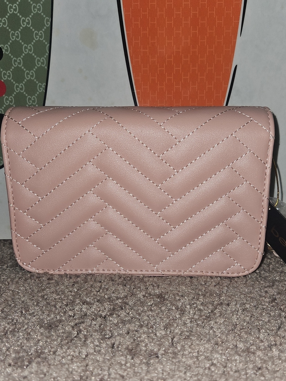 bebe Quilted Pink Chain Crossbody Bag - Picture 3 of 11